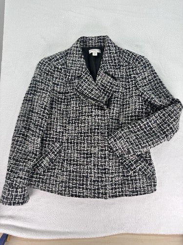 Coldwater Creek Mohair Wool Blend Moto Jacket 8 Black Gray Tweed Blazer Womens