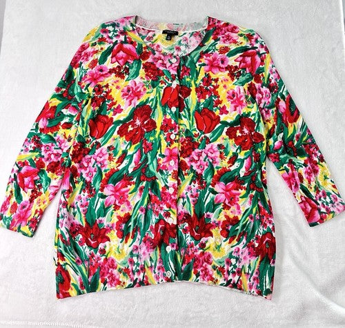 Talbots Charming Cardigan Sweater X Petite XP Pink Floral Womens