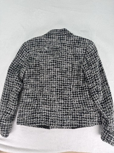Coldwater Creek Mohair Wool Blend Moto Jacket 8 Black Gray Tweed Blazer Womens