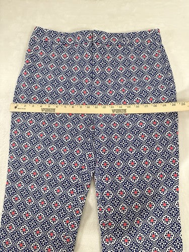 Charter Club Newport Slim Crop Pants 12 Blue Print Womens Cotton Stretch