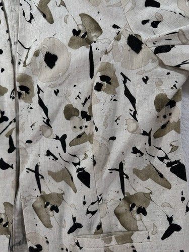 Sag Harbor Linen Blazer Size 14 Petite Tan Beige Abstract Print Womens