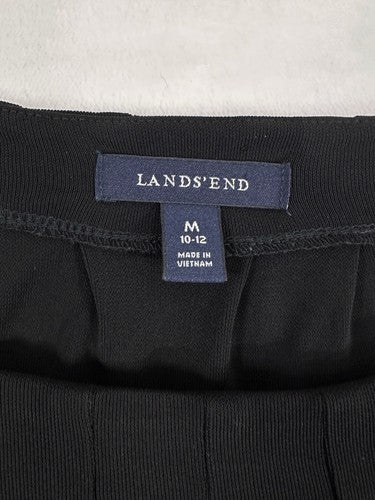 Lands End Dress Medium Black Midi Long Sleeve A-Line Pleated Neck Rayon Poly