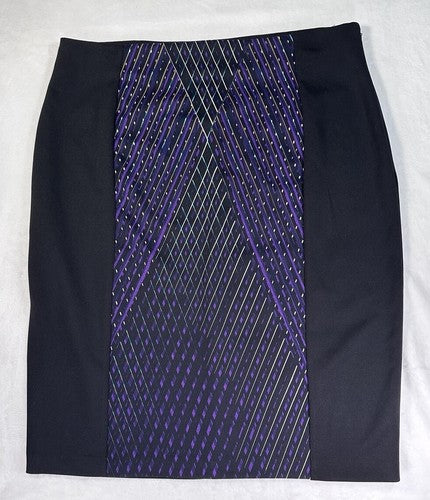 Worthington Pencil Skirt 1X Side Zip Slit Black Geometric Print Knee Length