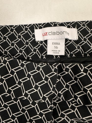 Liz Claiborne Emma Ankle Pants Size 16 Black White Geometric Print Womens