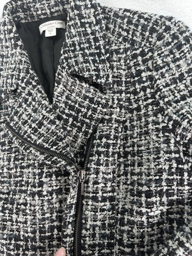 Coldwater Creek Mohair Wool Blend Moto Jacket 8 Black Gray Tweed Blazer Womens