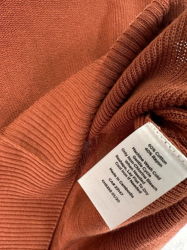 Talbots Large Top Sweater Short Sleeve Burnt Orange V Neck Womens