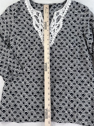Talbots Top Small Tunic Black White Embroidered Lightweight Cotton Womens