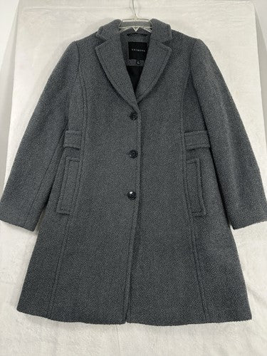 Talbots Coat Size 4 Boiled Wool Blend Gray Long Womens Single Breasted Jacket