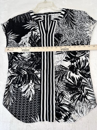 Talbots Top Size P Petite Black White Blouse Sleeveless Top Polyester Womens