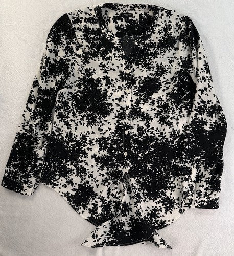 Talbots Top Small Petite Tie Hem Long Sleeve Floral Print Blouse Long Sleeve SP