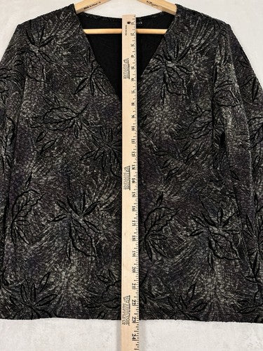 Citiknits Medium Faux Wrap Top Black Floral Print Womens Long Sleeve Blouse