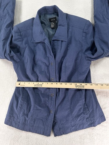 R.Q.T. Linen Blend Jacket Size 16 Blue Lined Snap Front Womens