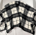 Talbots Ruana Medium Large Ruffle Plaid Poncho Wrap Black White Wool Blend