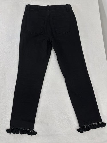 Talbots Size 2 High Rise Straight Crop Jeans Black Tassle Hem Womens Jean