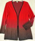 Talbots Large Open Front Cardigan Sweater Red Black Brown Gradient Knit Long
