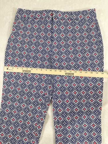 Charter Club Newport Slim Crop Pants 12 Blue Print Womens Cotton Stretch