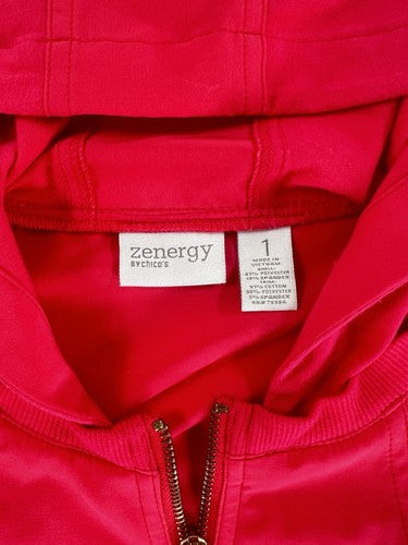 Zenergy By Chicos Size 1 Jacket (US 8) Hot Pink Hooded Stretch Full Zip