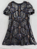 Zara Knit Dress Medium Indian Print Semi Sheer Bodice Knee Length Lightweight