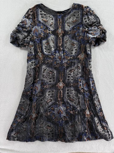 Zara Knit Dress Medium Indian Print Semi Sheer Bodice Knee Length Lightweight