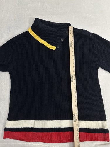Talbots XL Sweater Shaker Knit Split Neck Navy Blue Red Womens Long Sleeve
