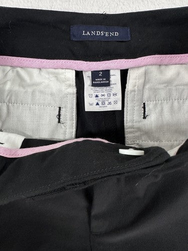 Lands End Pants Size 2 Black Stretch Flat Front Womens Straight Leg