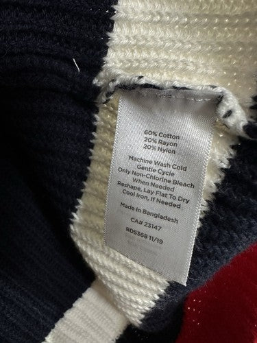 Talbots XL Sweater Shaker Knit Split Neck Navy Blue Red Womens Long Sleeve
