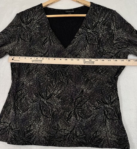 Citiknits Medium Faux Wrap Top Black Floral Print Womens Long Sleeve Blouse