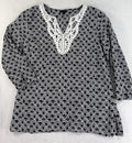 Talbots Top Small Tunic Black White Embroidered Lightweight Cotton Womens