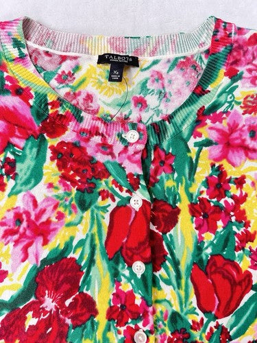 Talbots Charming Cardigan Sweater X Petite XP Pink Floral Womens