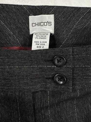 Chicos Size 2 Pants Womens 12 Straight Leg Dress Pants Charcoal Gray Pinstriped