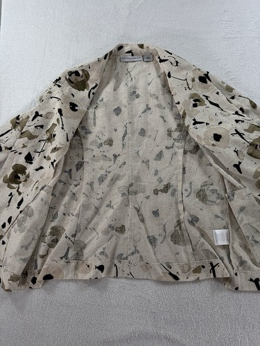 Sag Harbor Linen Blazer Size 14 Petite Tan Beige Abstract Print Womens