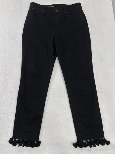 Talbots Size 2 High Rise Straight Crop Jeans Black Tassle Hem Womens Jean