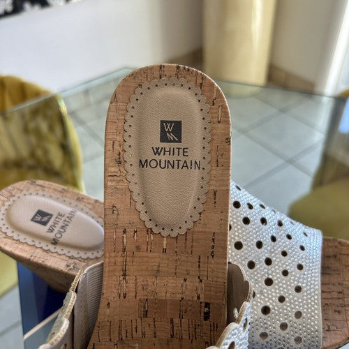 White Mountain Sandals 11 11M Cork Wedge Silver Womens Heels
