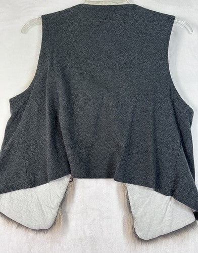 New LOGO By Lori Goldstein Medium Faux Fur Vest Gray Knit Back Womens