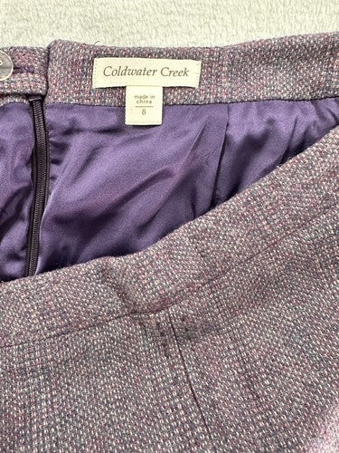 Coldwater Creek Pencil Skirt Size 8 Purple Wool Blend Tweed Knee Length Womens