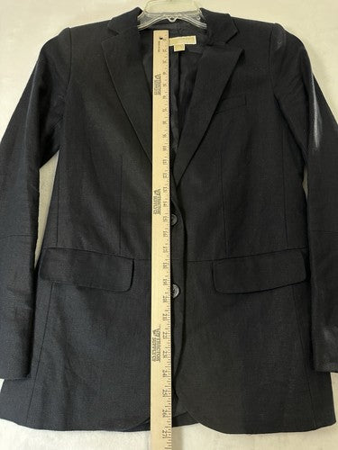 Michael Kors Jacket Size 4 100% Linen Blazer Navy Blue 2 Button Womens