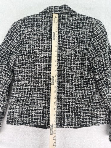 Coldwater Creek Mohair Wool Blend Moto Jacket 8 Black Gray Tweed Blazer Womens