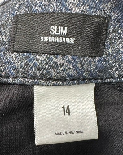 Express Jeans Size 14 Slim Super High Rise Navy Blue Metallic Blue Silver Womens