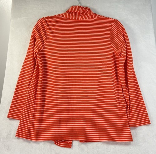 LL Bean Supima Cotton Cardigan Medium Petite Womens Orange Striped Open Front MP