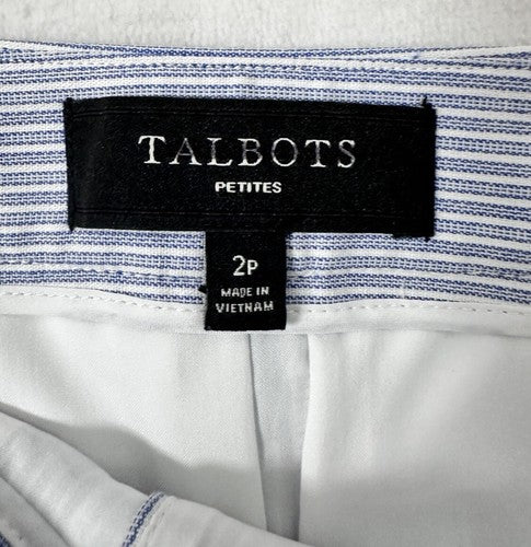 Talbots Skirt 2 Petite Blue White Striped Knee Length Cotton Stretch 2P Pencil