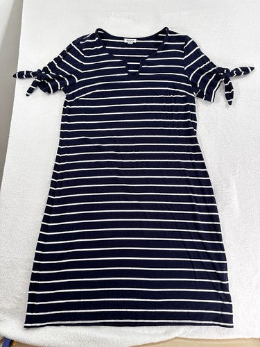 Westport Dress Medium Navy Blue Striped Jersey Knee Length Stretch Lightweight