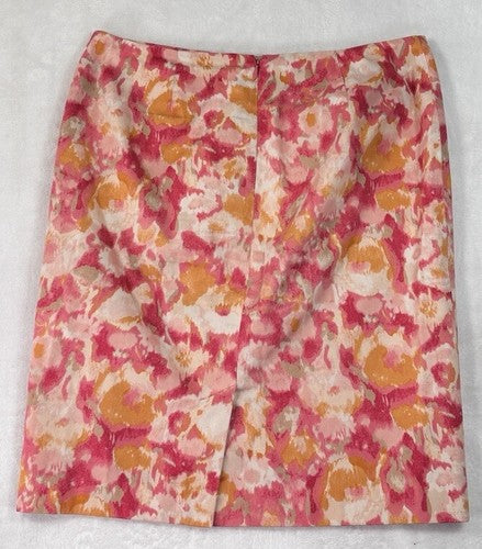 Talbots Pencil Skirt 8 Petite Pink Yellow Knee Length Lined 8P Womens Cotton