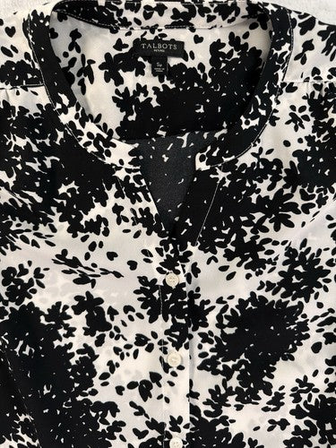 Talbots Top Small Petite Tie Hem Long Sleeve Floral Print Blouse Long Sleeve SP
