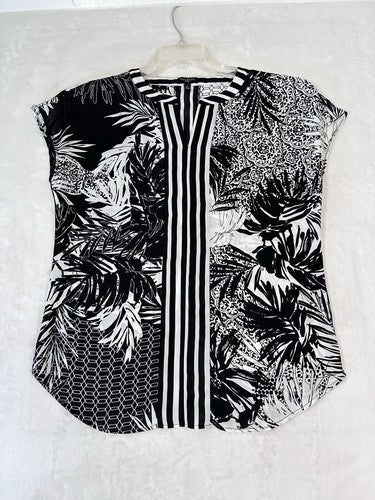 Talbots Top Size P Petite Black White Blouse Sleeveless Top Polyester Womens