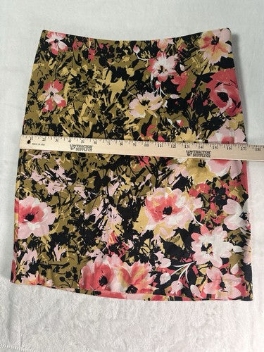J Jill Skirt 2 Petite 2P Floral Print Short Pencil Cotton Stretch Pink Green