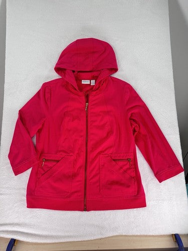 Zenergy By Chicos Size 1 Jacket (US 8) Hot Pink Hooded Stretch Full Zip