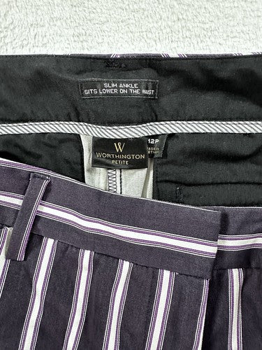 Worthington Petite Pants 12 Slim Ankle Blue Striped Lightweight Cotton Womens