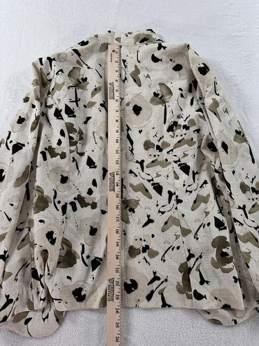 Sag Harbor Linen Blazer Size 14 Petite Tan Beige Abstract Print Womens