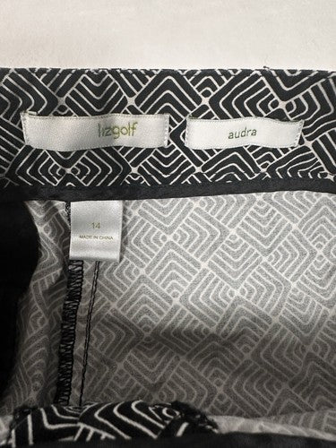 Liz Golf Capri Pants 14 Audra Black White Geometric Print Claiborne Womens