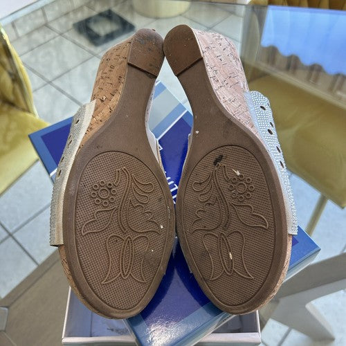 White Mountain Sandals 11 11M Cork Wedge Silver Womens Heels